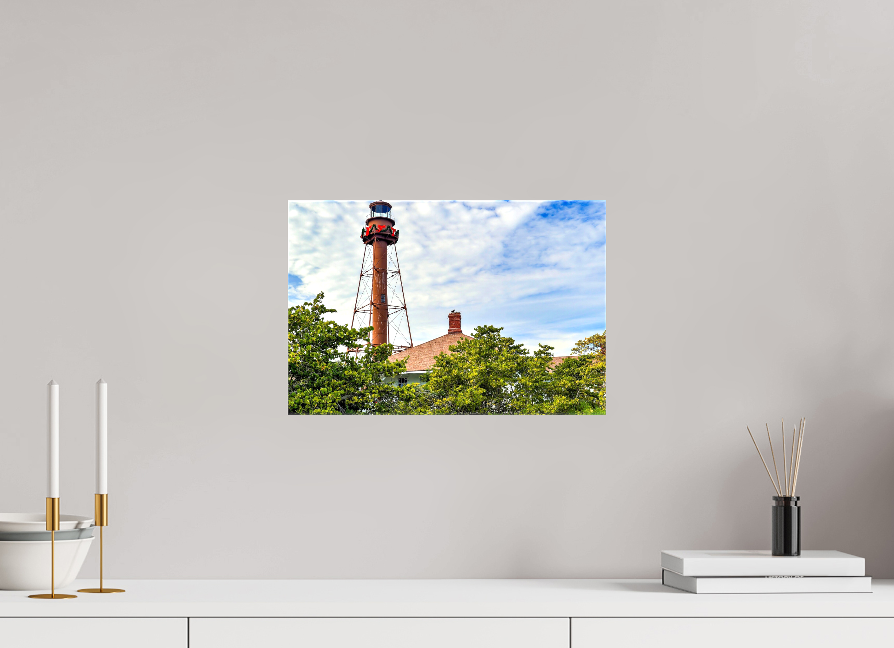 15 x 10″, Glossy Canvas on Stretcher Frame, 1,57" Wrapped Sanibel Island Lighthouse – Holiday Edition