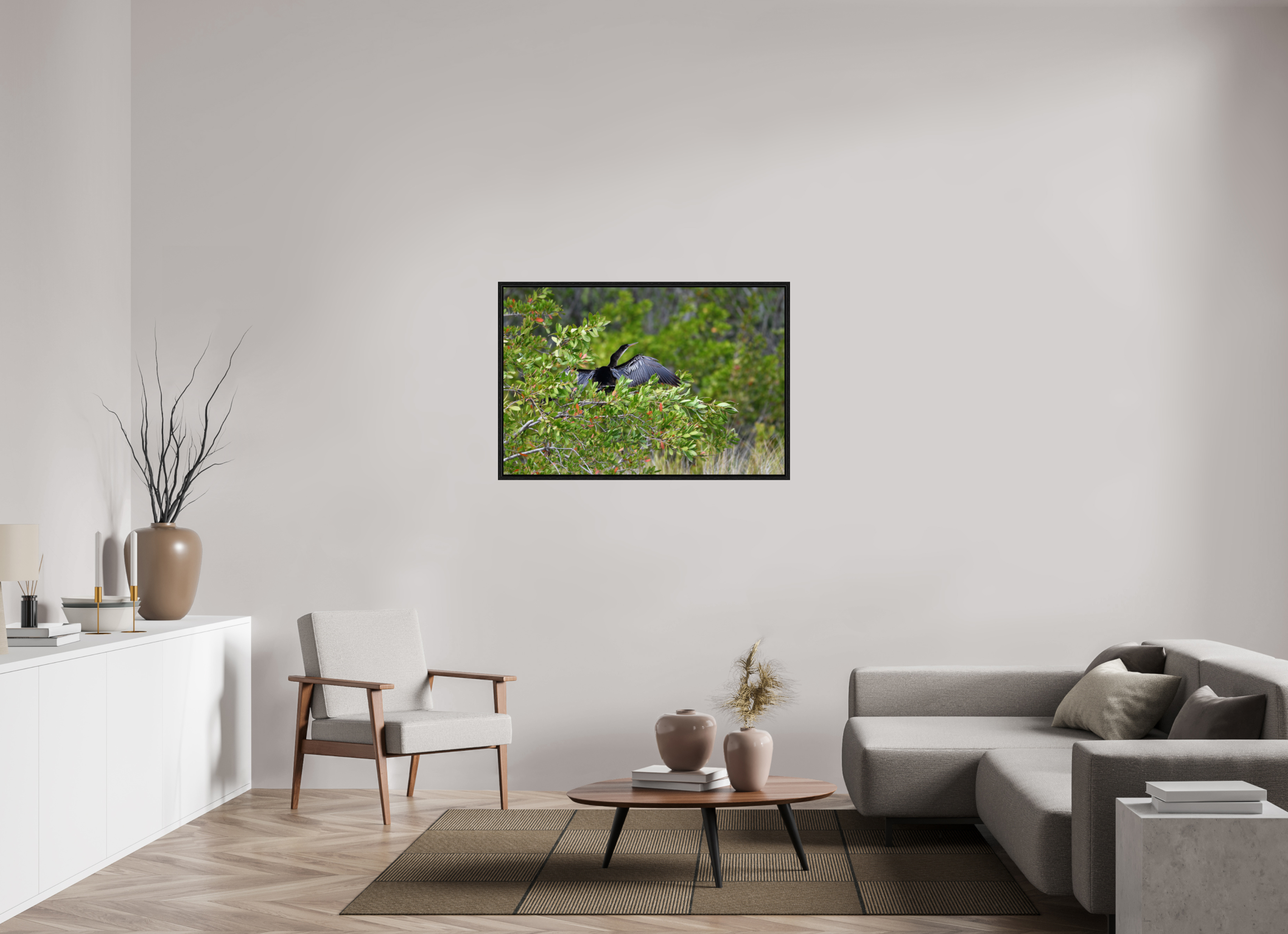 45 x 30″, Floater Frame Florida Anhinga Sunning