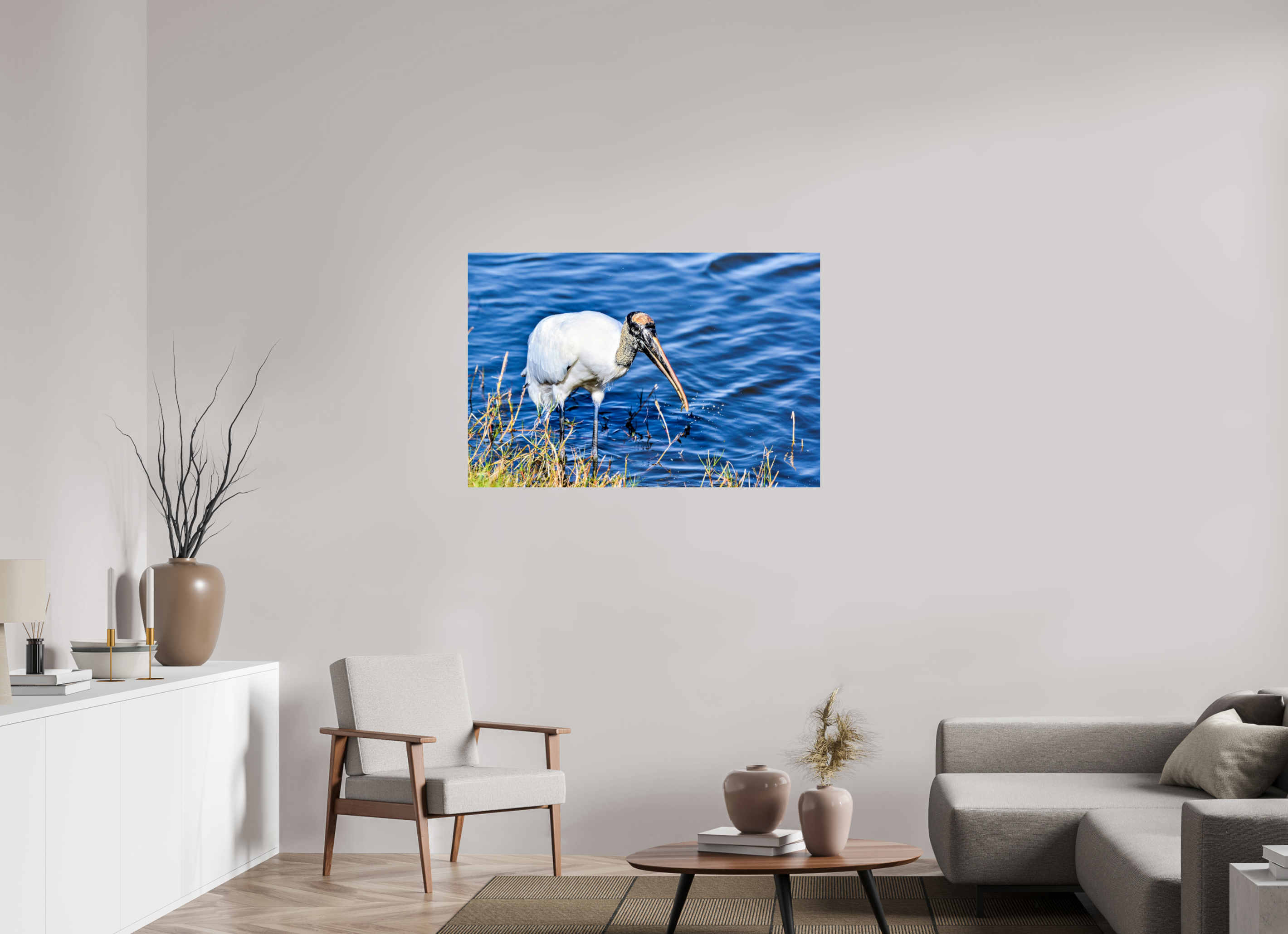 45 x 30″, Photo Print On Fuji Crystal DP II The Morning Catch: Wood Stork in Action