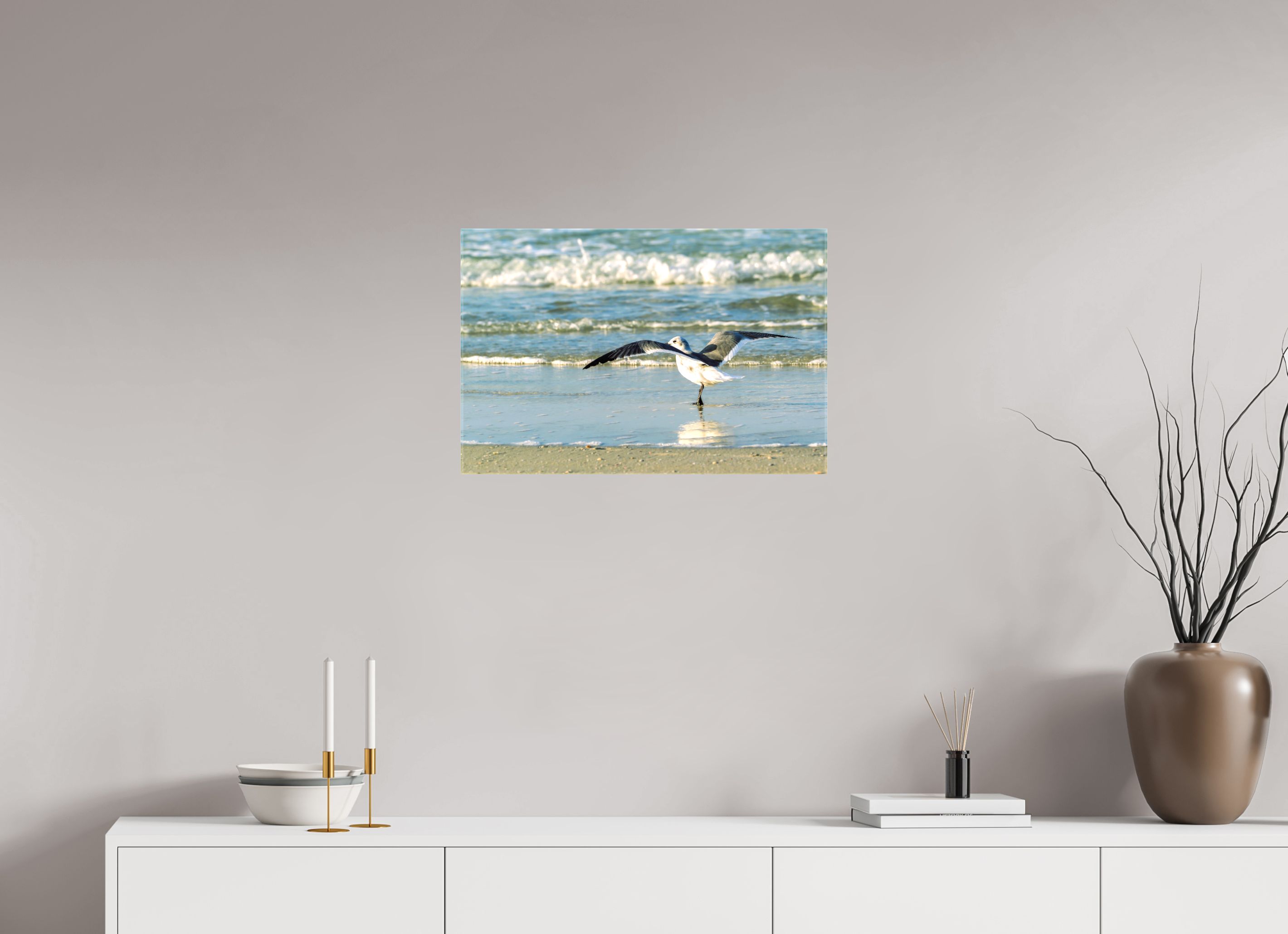 24 x 16″, Glossy Canvas on Stretcher Frame, 1,57" Wrapped Laughing Gull in Motion