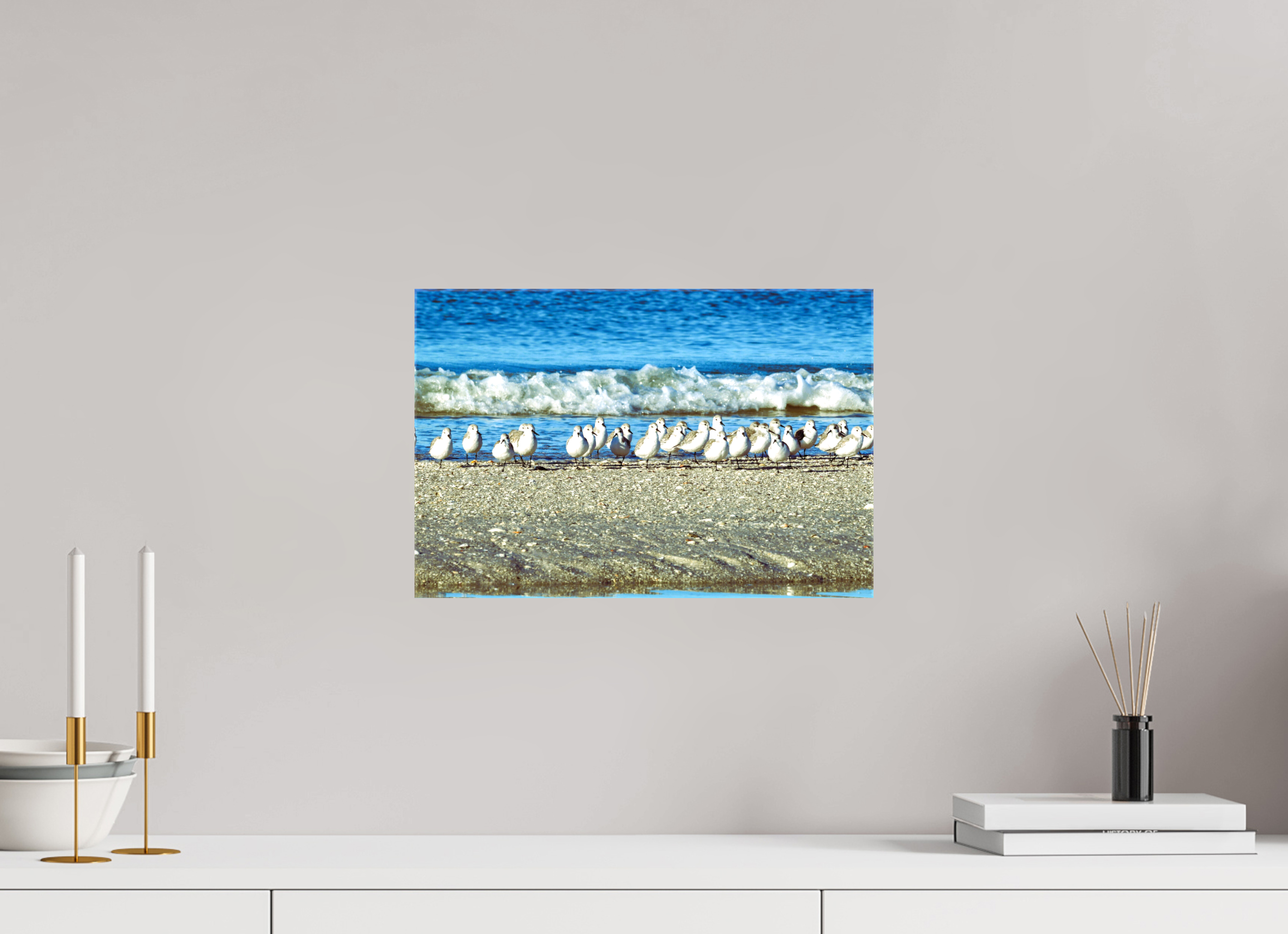 15 x 10″, Glossy Canvas on Stretcher Frame, 1,57" Wrapped Sanderlings on Standby