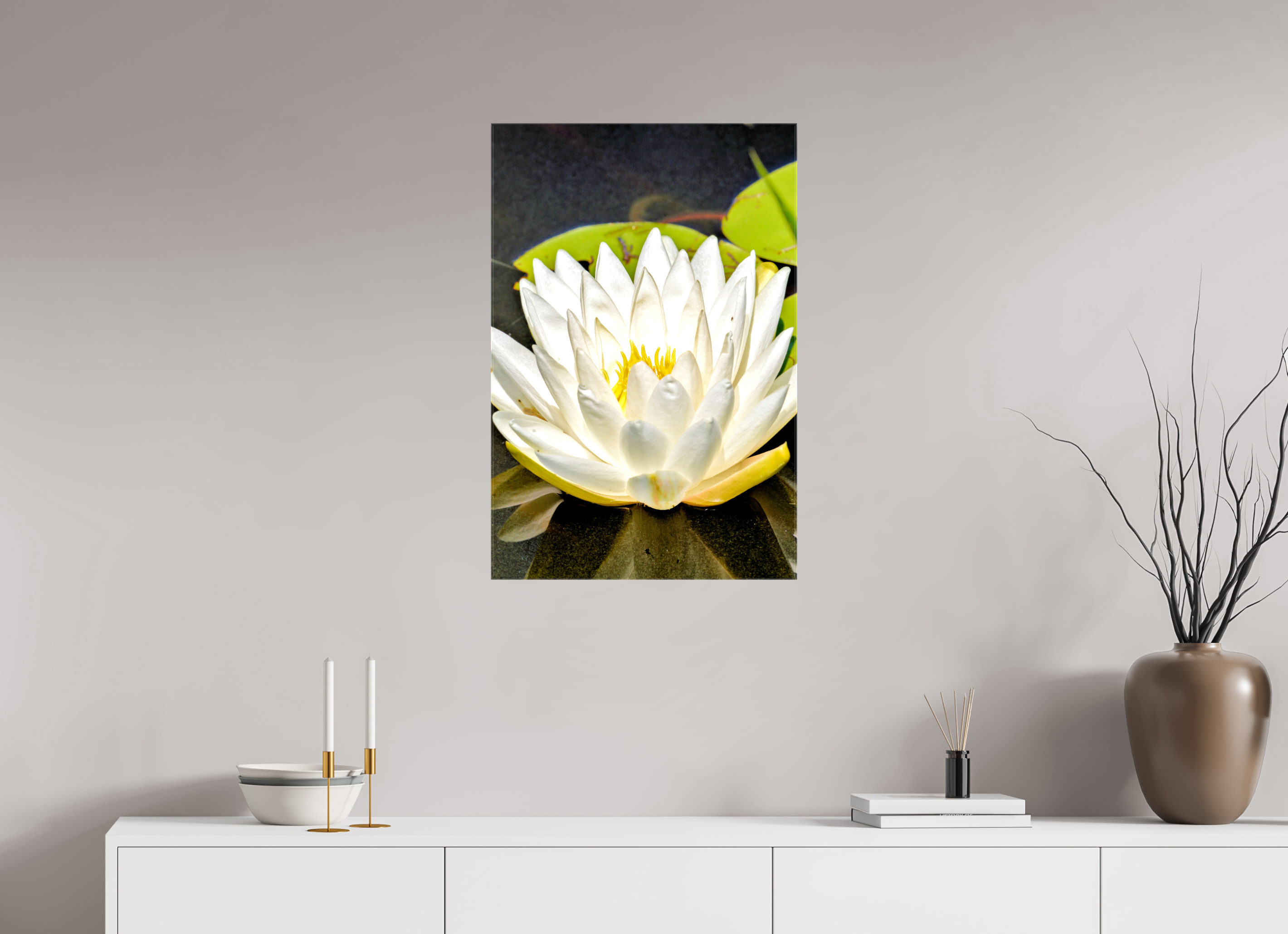 20 x 30″, Glossy Canvas on Stretcher Frame, 1,57" Wrapped The White Water Lily