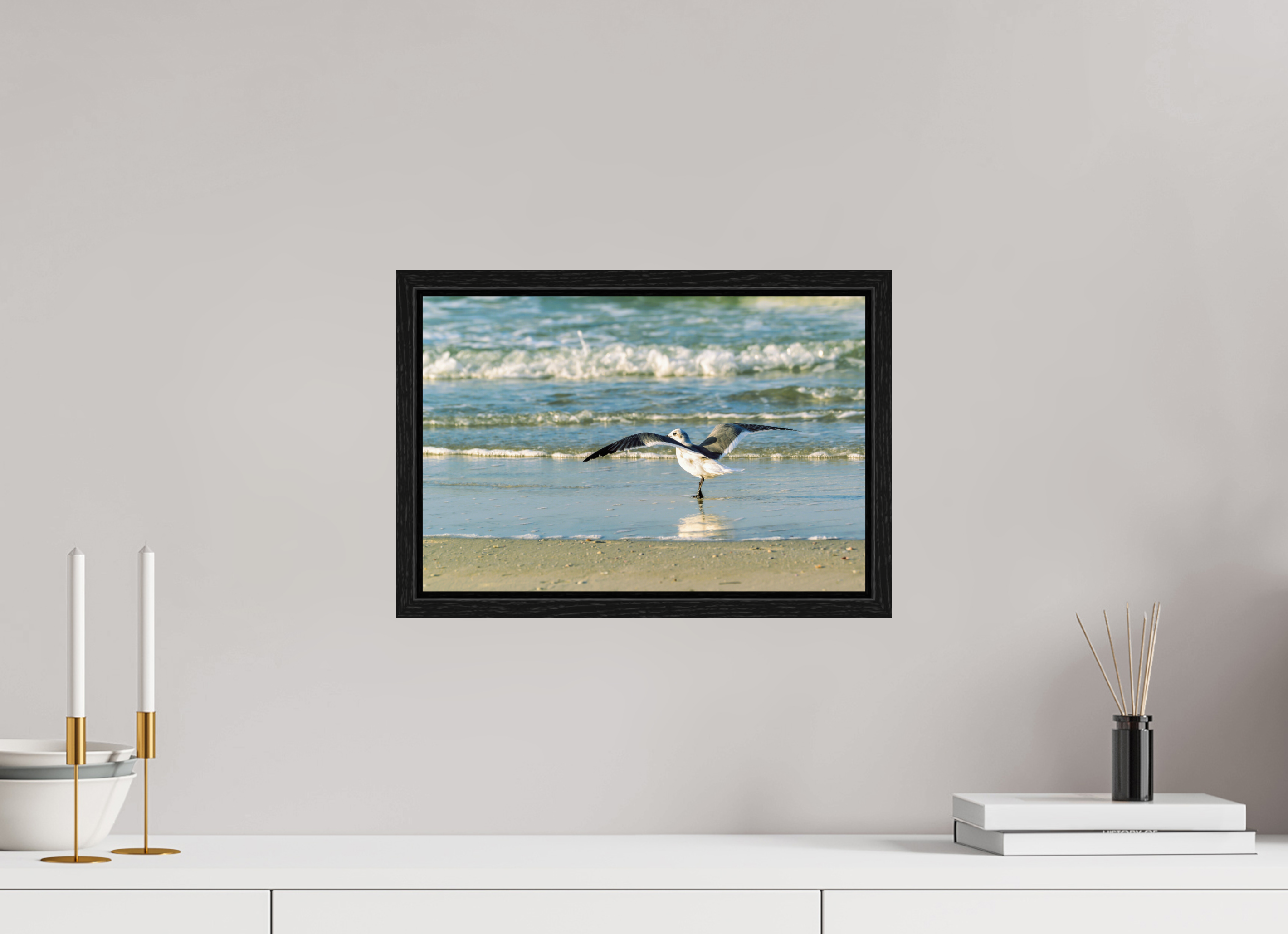 15 x 10″, Floater Frame Laughing Gull in Motion