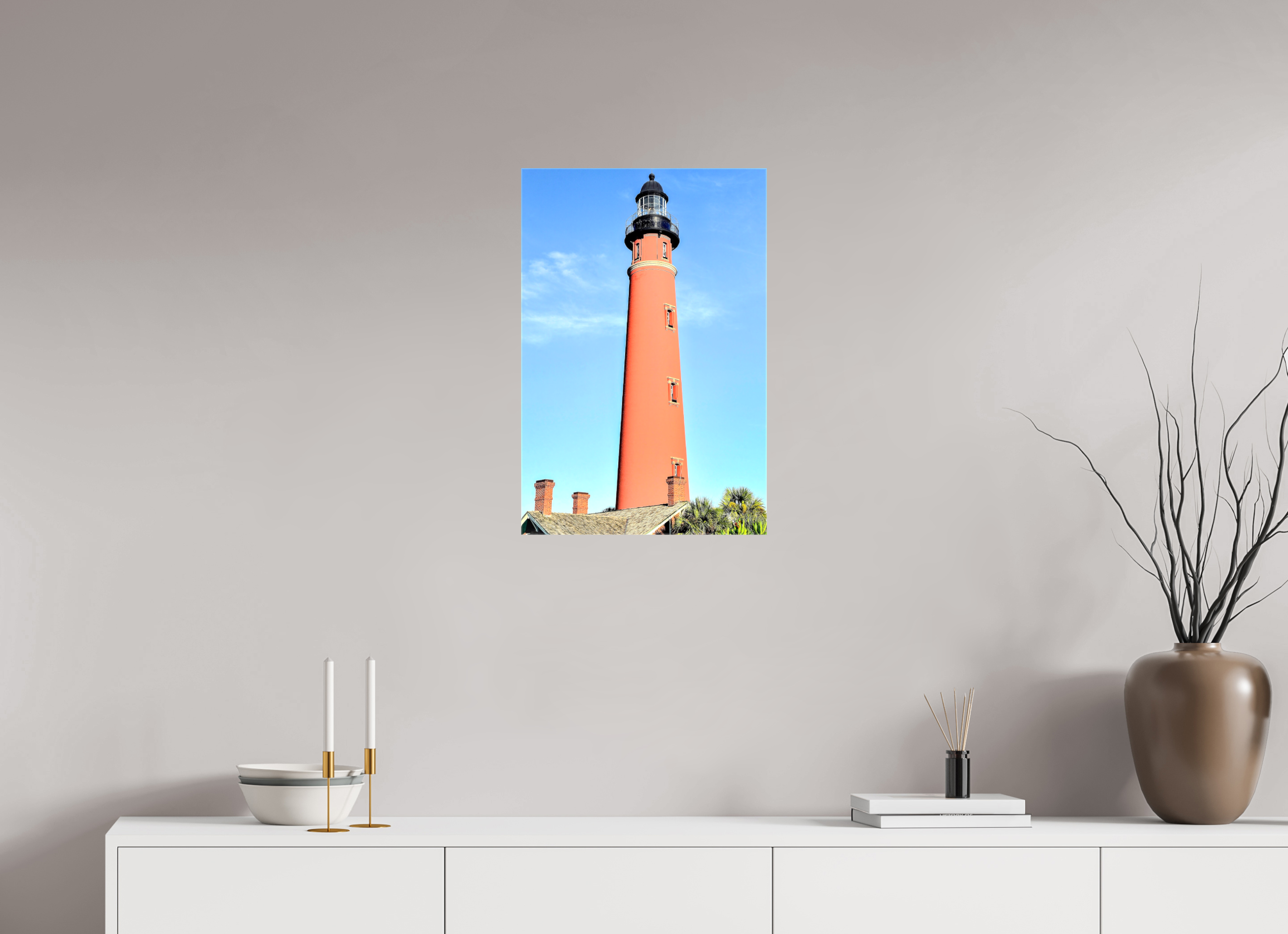 16 x 24″, Glossy Canvas on Stretcher Frame, 1,57" Wrapped Historic Red Brick Ponce de Leon Lighthouse