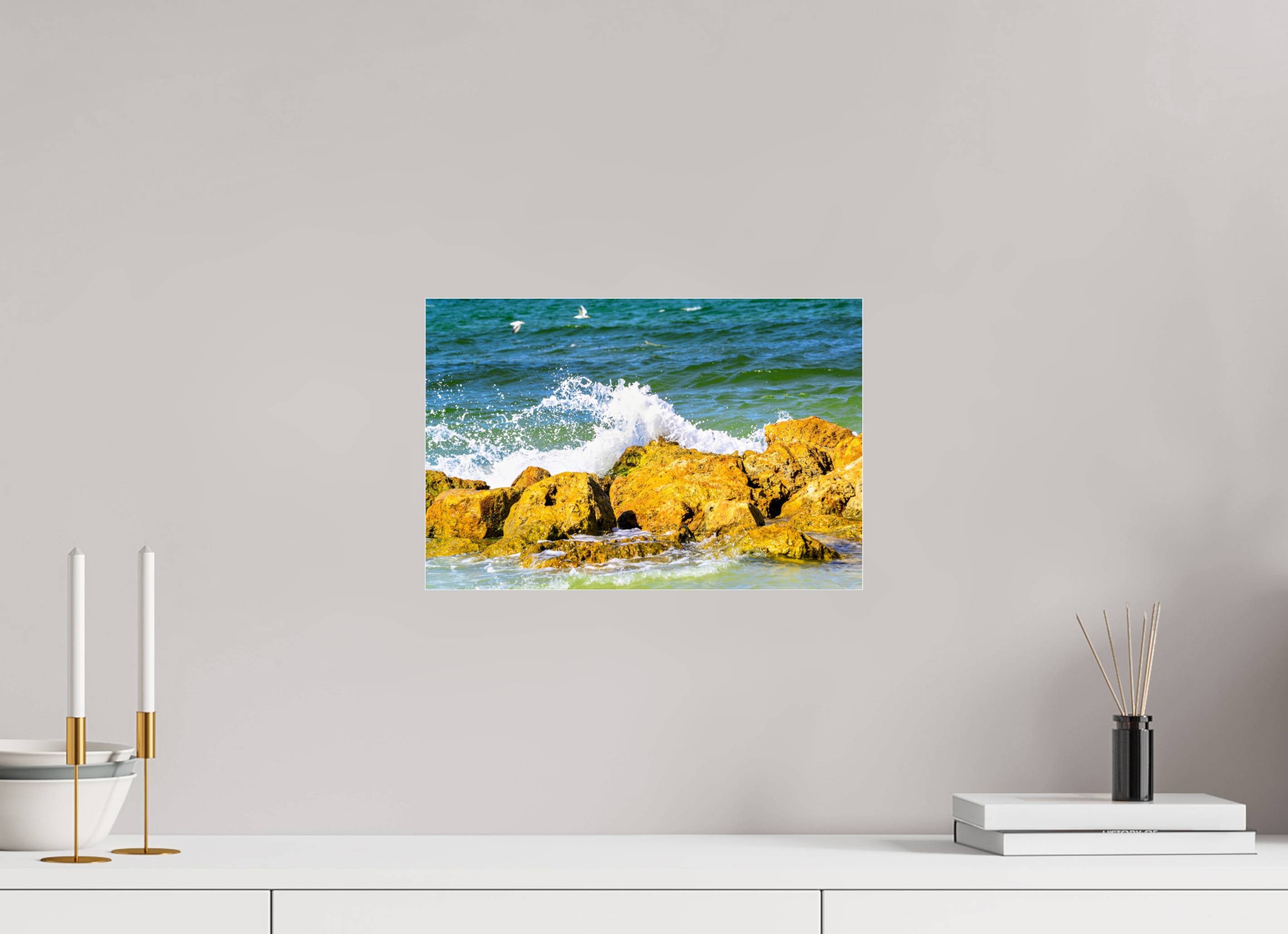 15 x 10″, Metallic Photo Print Under Acrylic Glass Waves Breaking