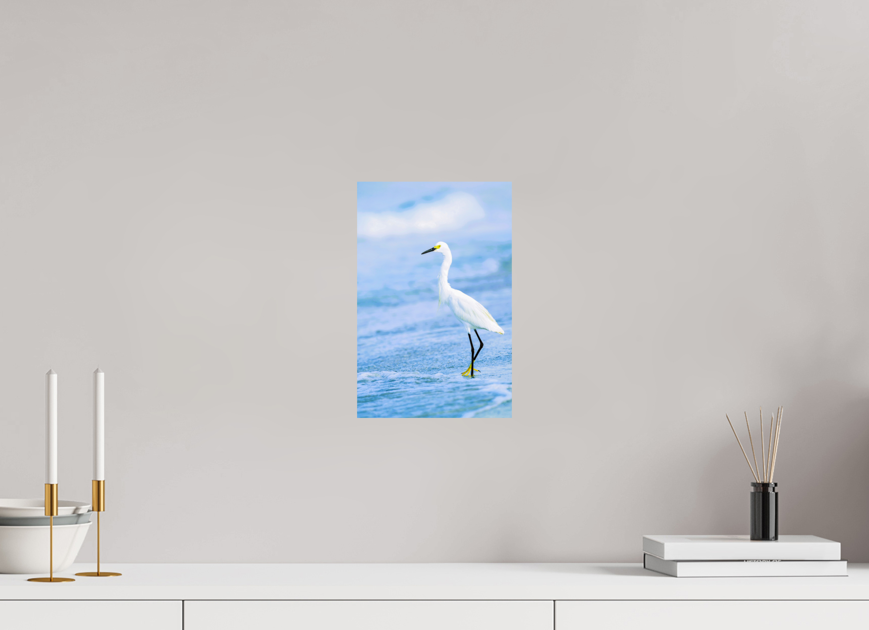 8 x 12.2″, Photo Print On Fuji Crystal DP II Snowy Egret in Azure
