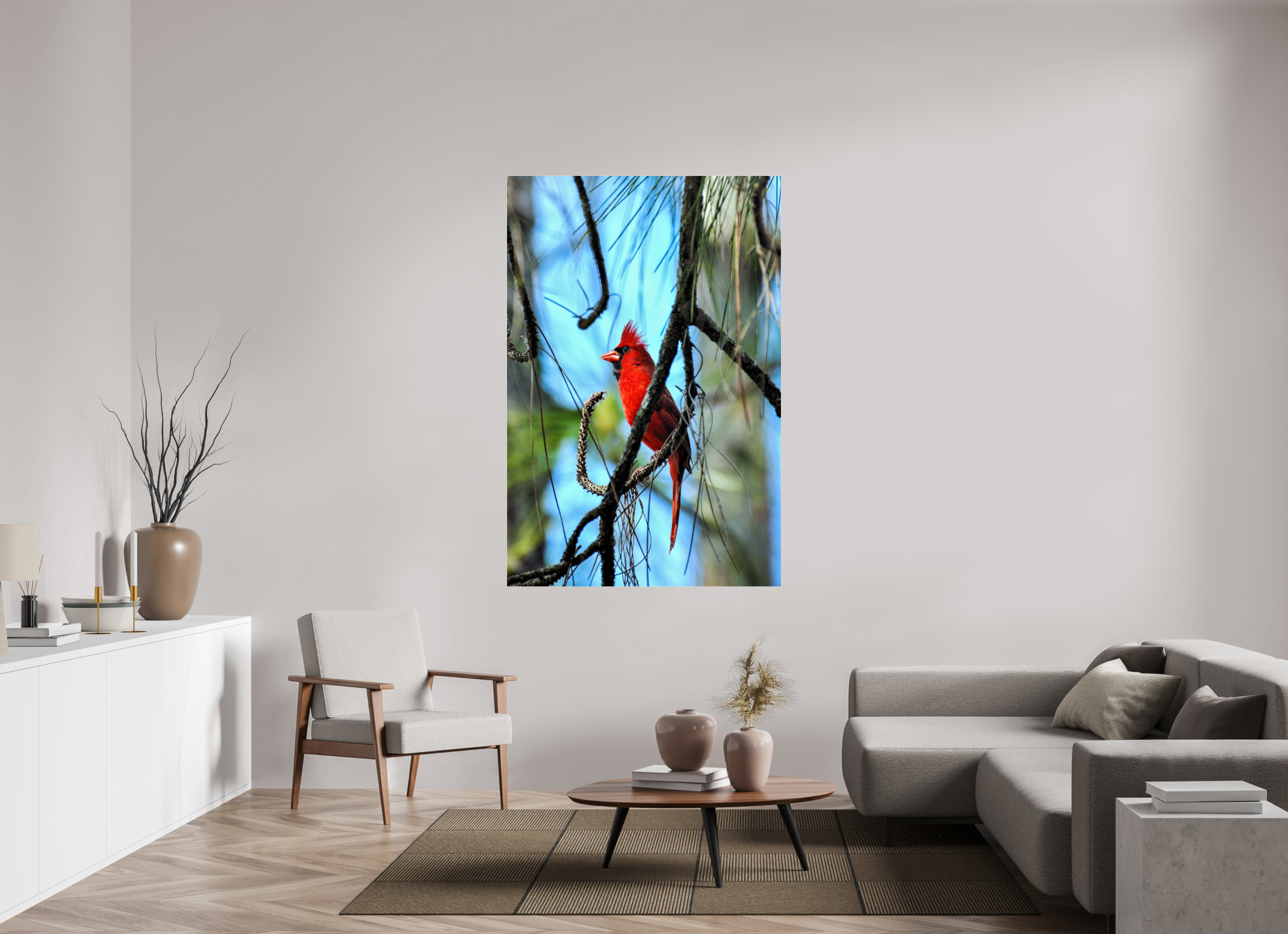 44 x 66″, Metallic Photo Print Under Acrylic Glass The Corkscrew Cardinal
