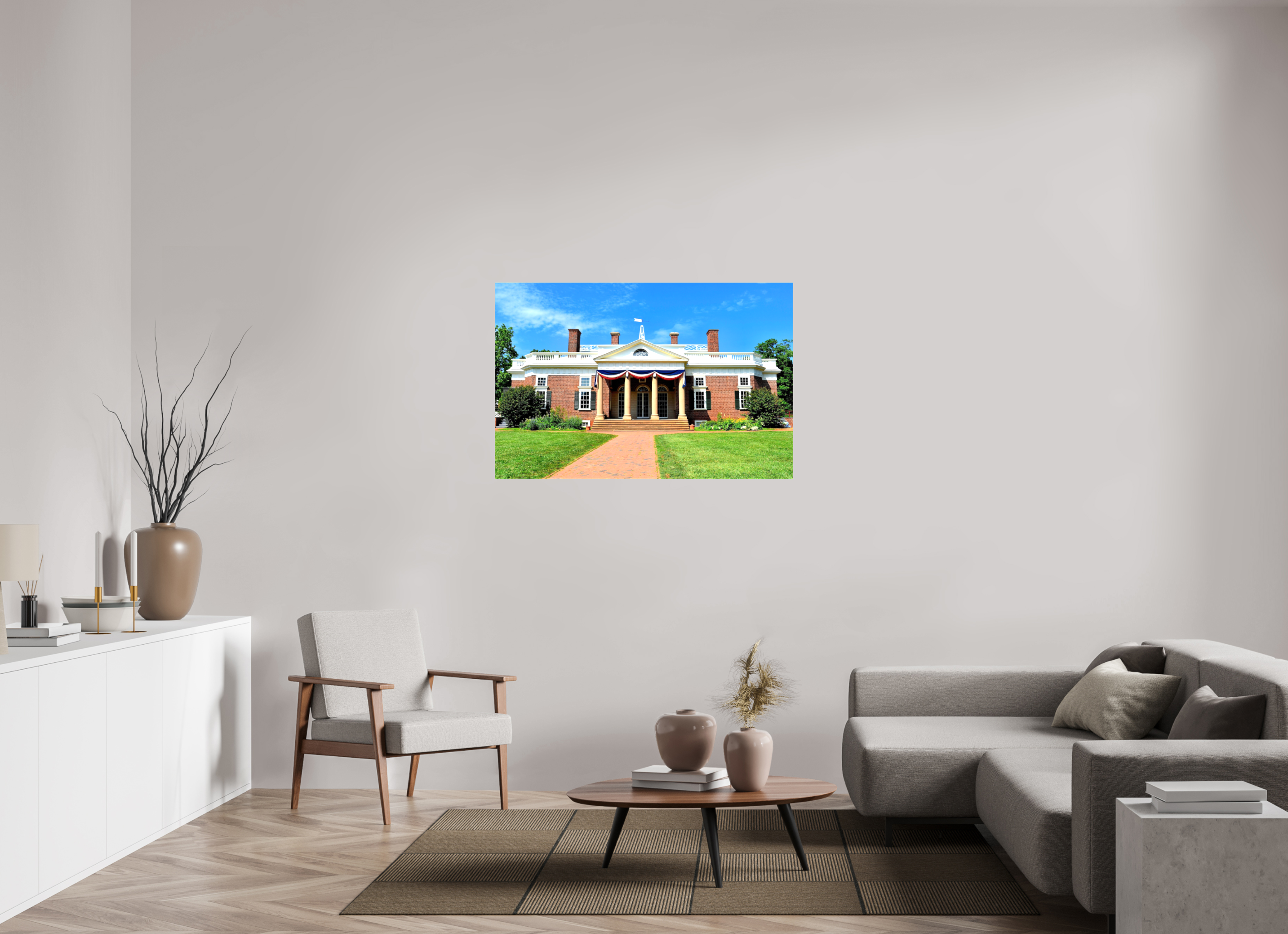 47.3 x 31″, Glossy Canvas on Stretcher Frame, 1,57" Wrapped Jefferson’s Masterpiece: Monticello at Midday