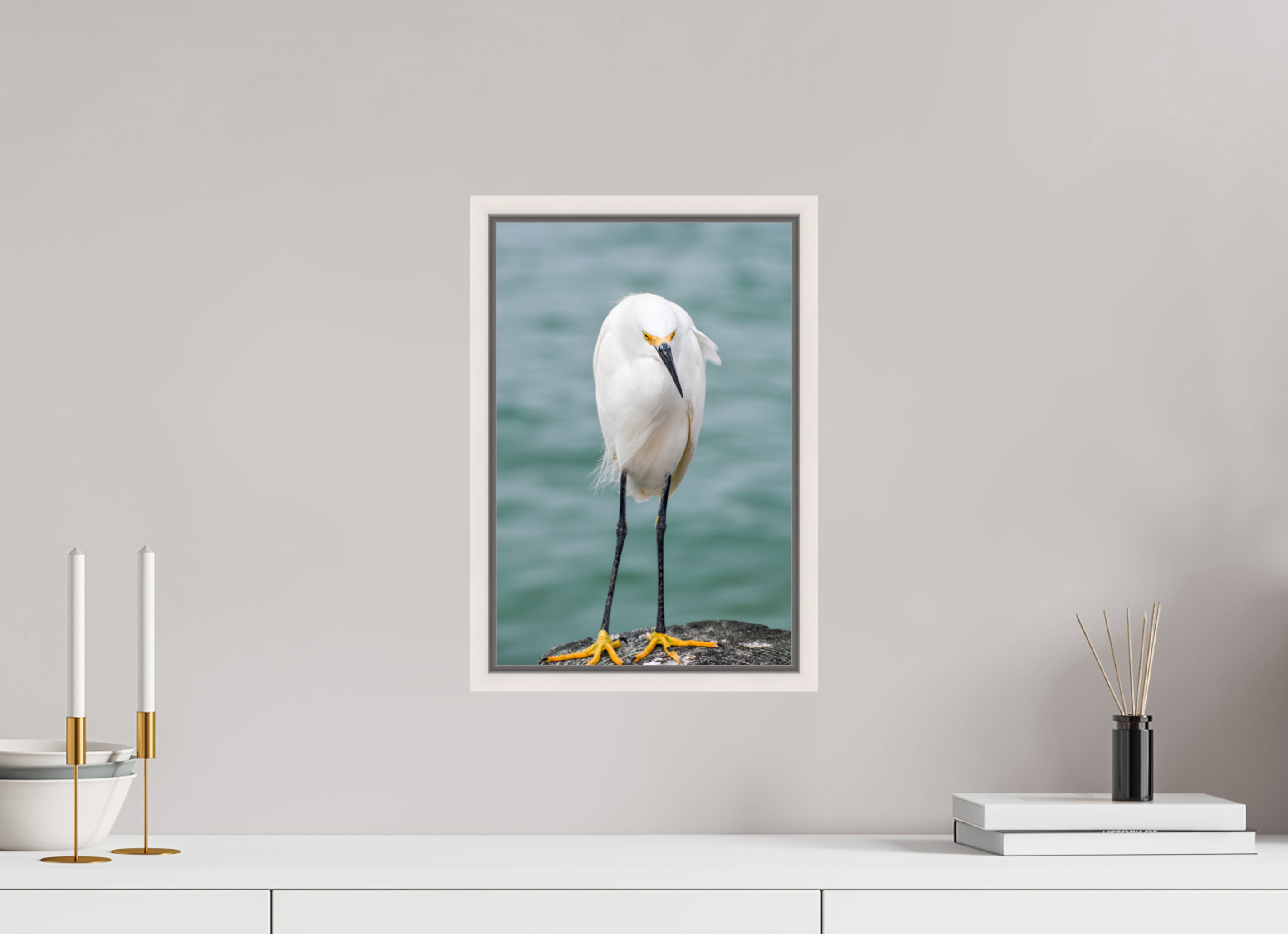 10 x 15″, Floater Frame, Basel 0.6", Maple White, Glossy Acrylic Glass The Patient Hunter