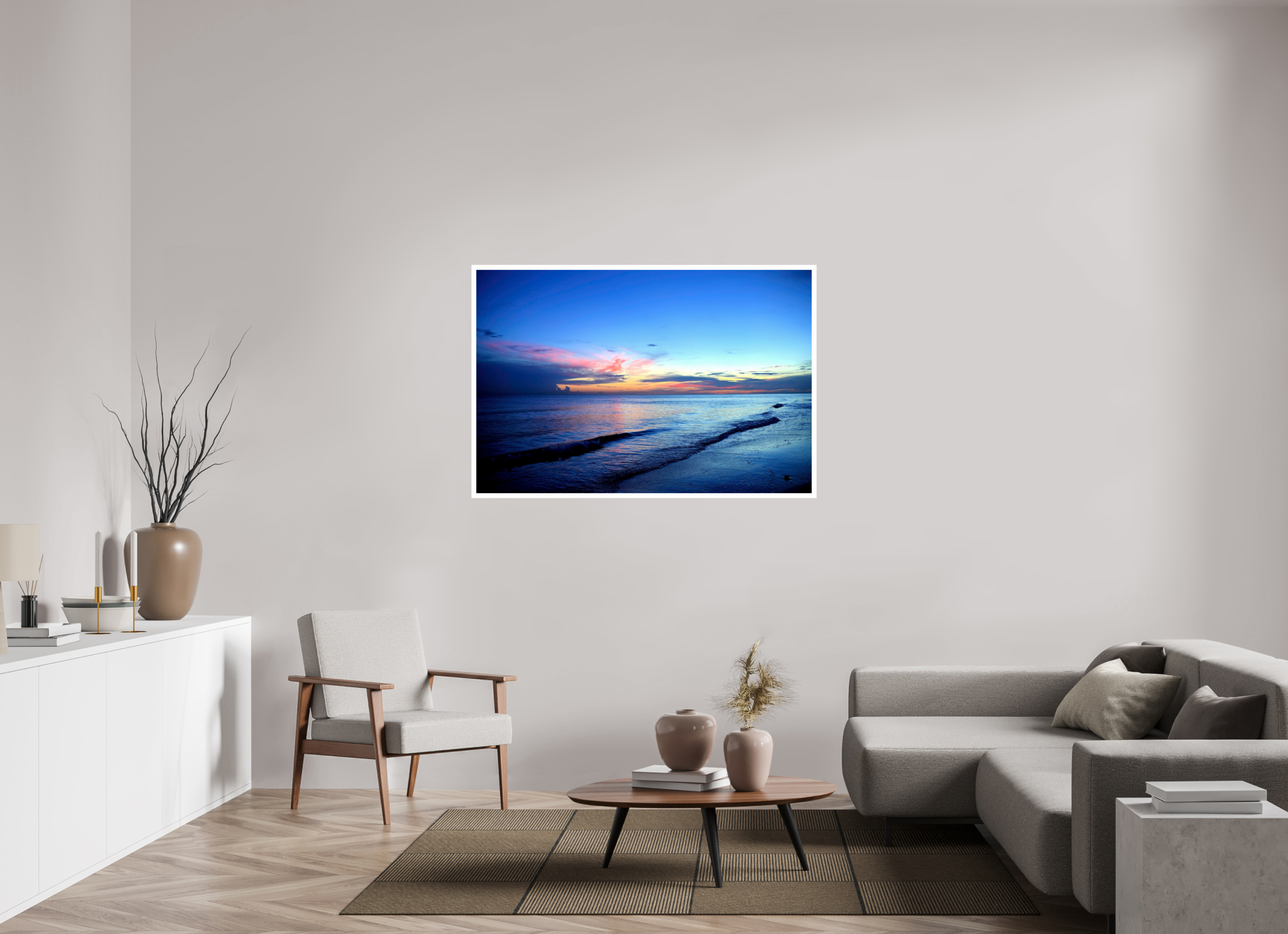 54 x 36″, Hahnemühle FineArt Pearl Print, .79" white border Indigo Horizon