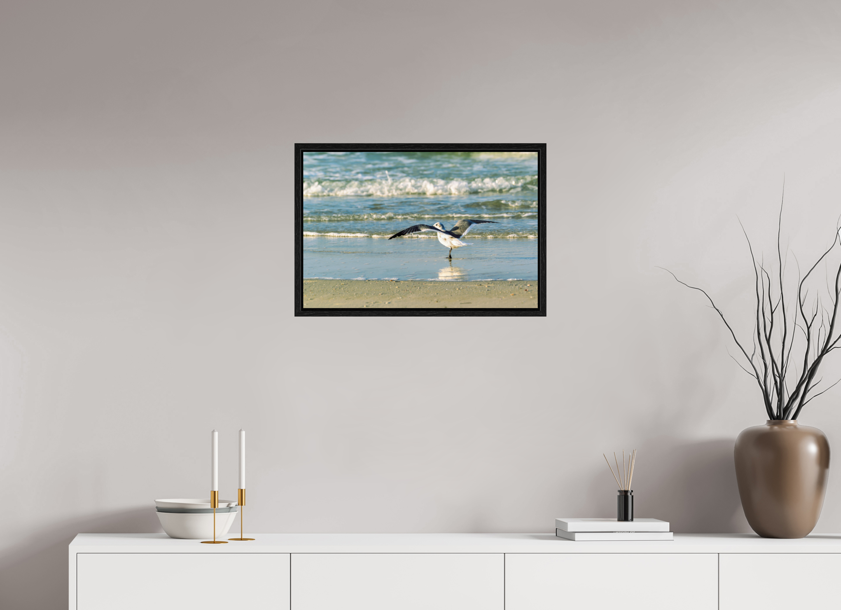 24 x 16″, Floater Frame Laughing Gull in Motion