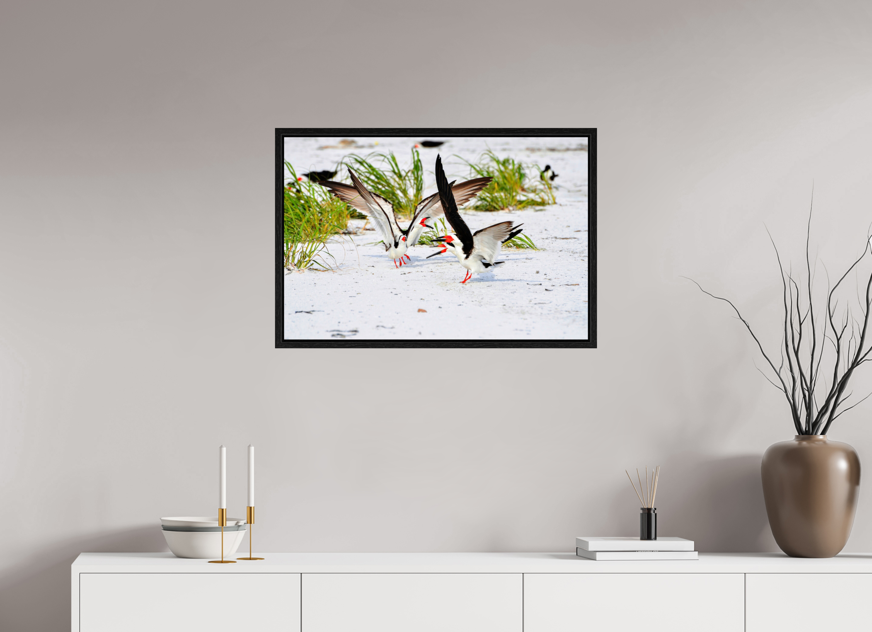 30 x 20″, Floater Frame, Basel 0.6", Black Oak, Glossy Acrylic Glass The Skimmer Dance