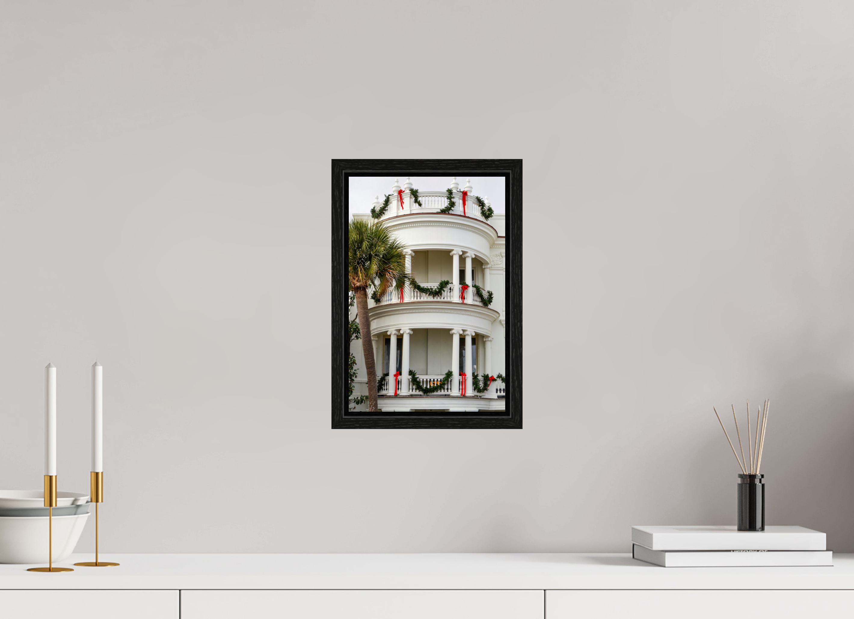 8 x 12″, Floater Frame Christmas on the Battery: Porcher-Simonds House